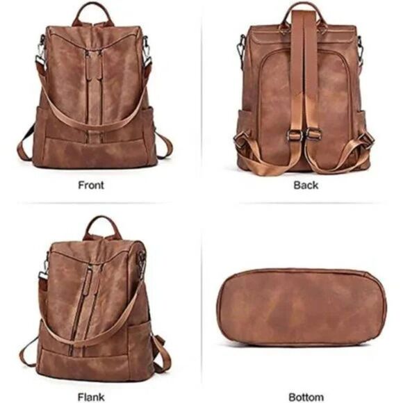 New Women Backpack Purse Leather Small-brown - Picture 2 of 7